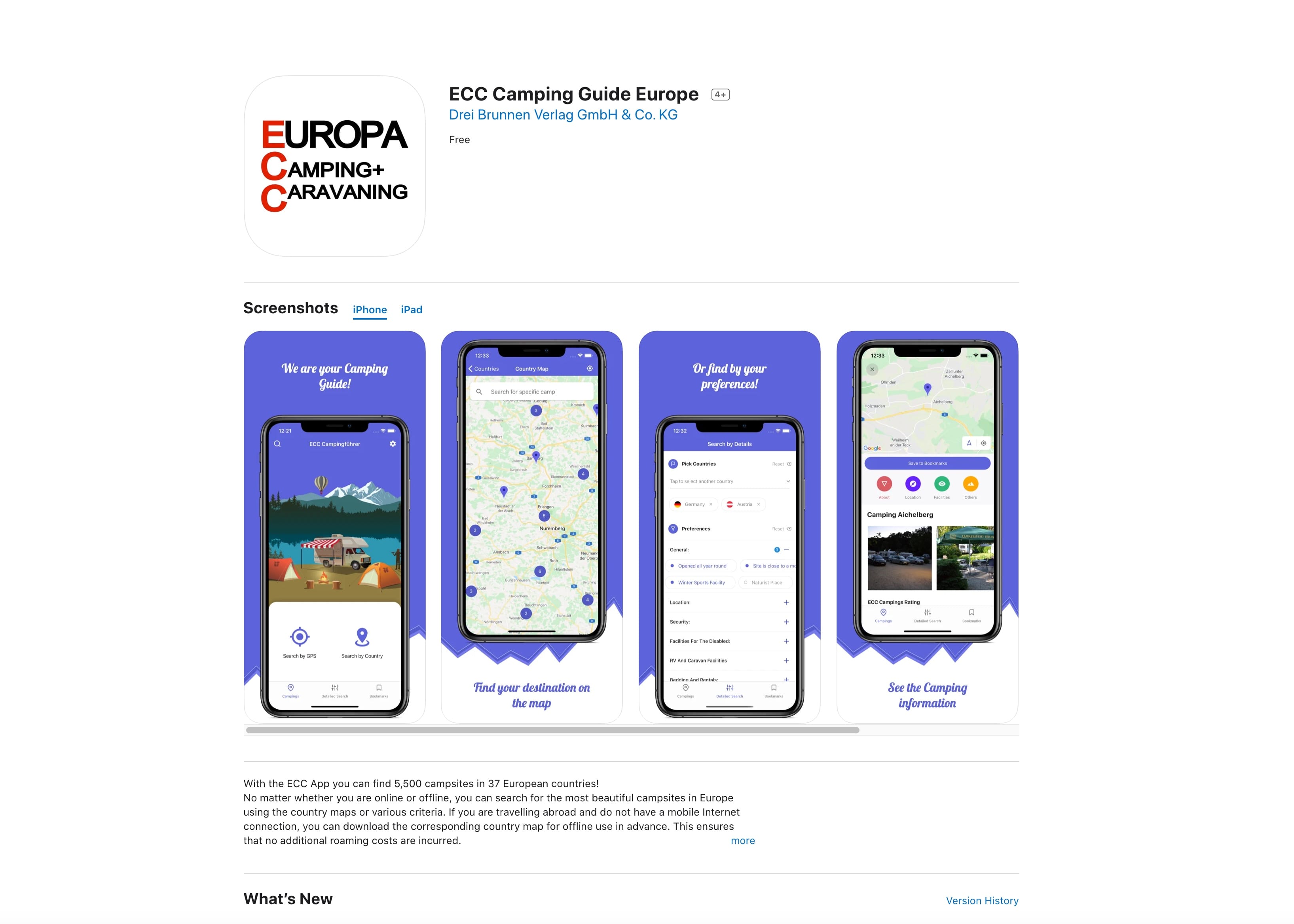 Aplikácia ECC Camping Fuehrer na obchode Apple Store