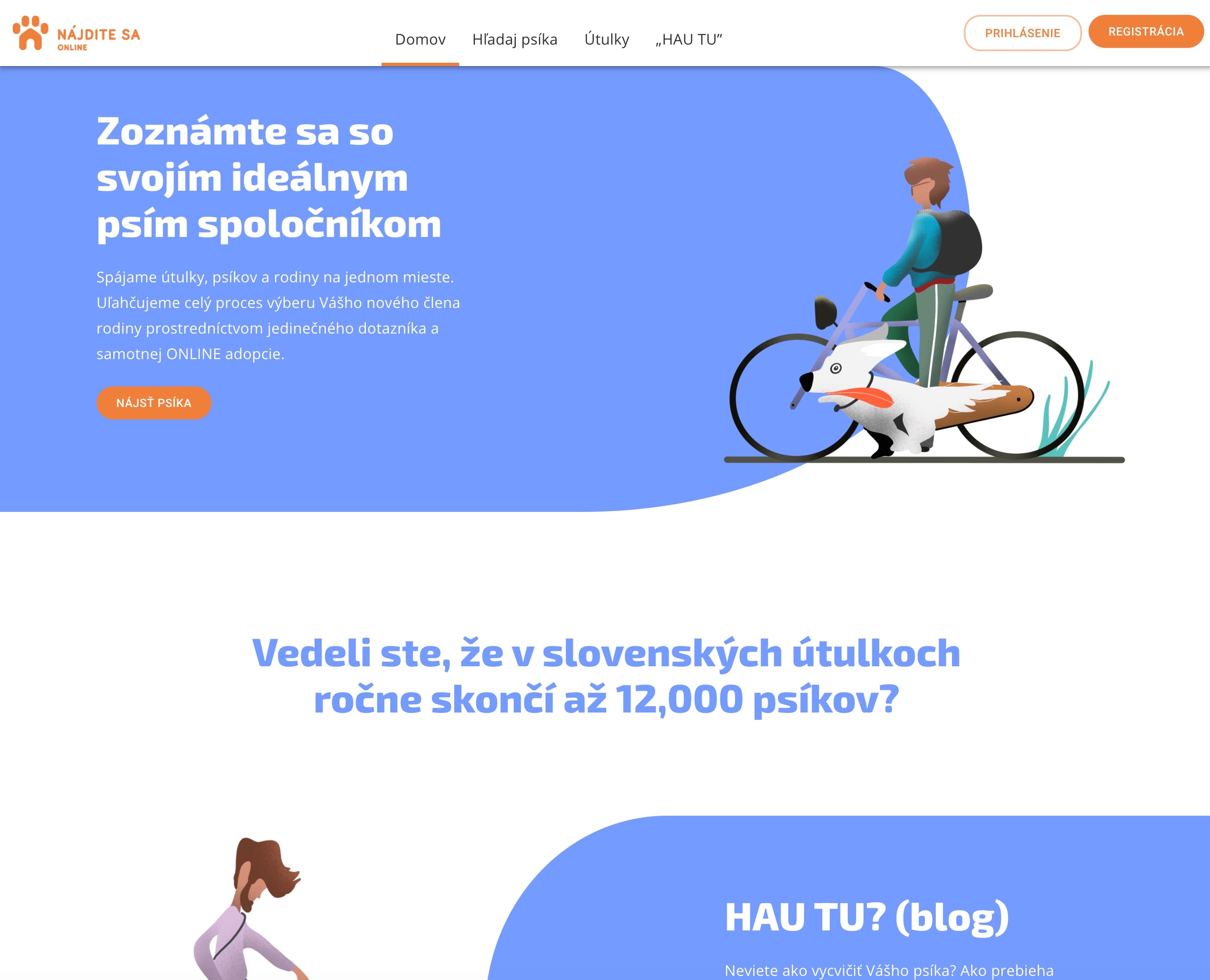 Náhľad úvodnej strany webovej stránke najditesa.online