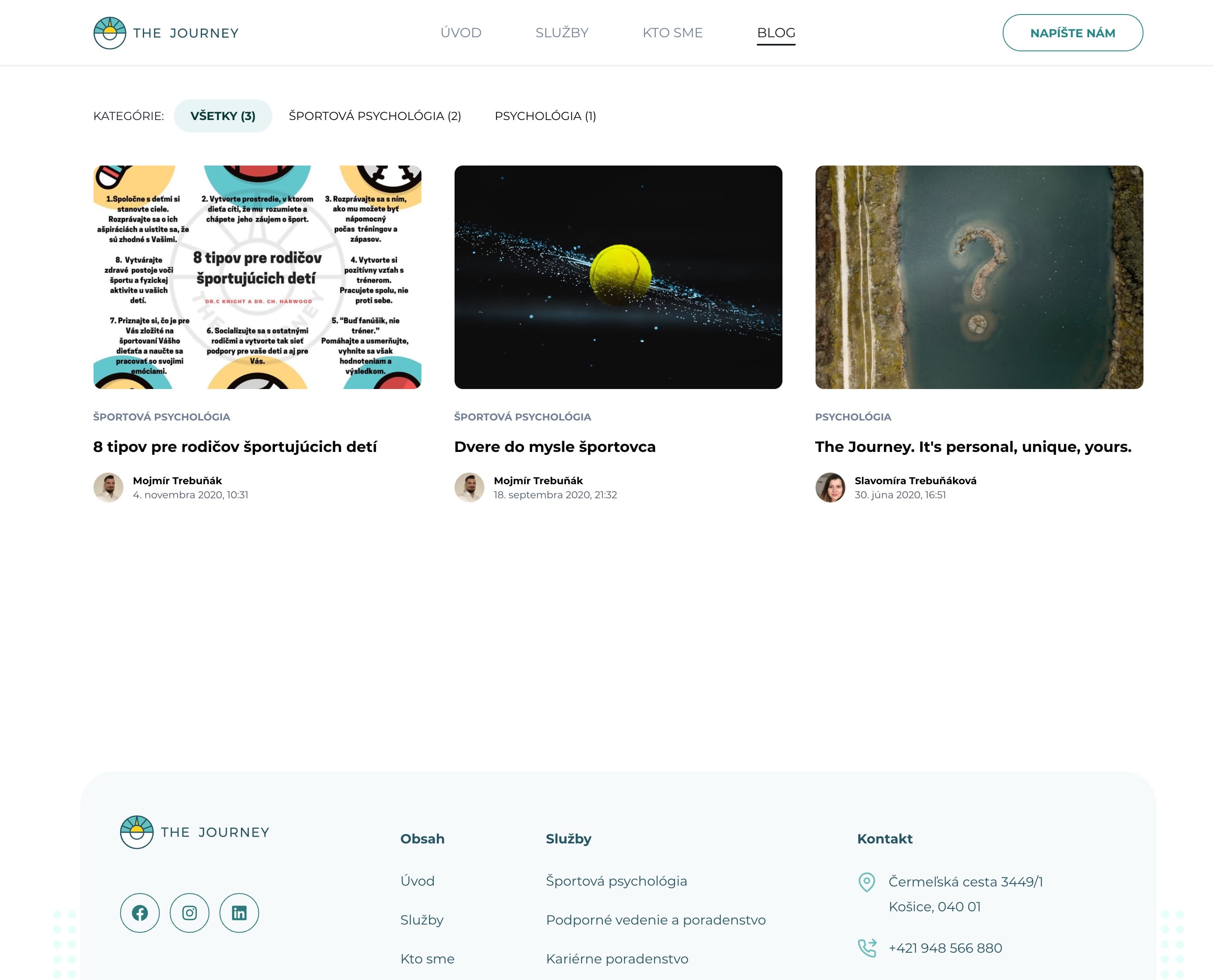 Náhľad zoznamu blogových príspevkov na webovej stránke The Journey